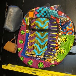 Quilted African Printed Backpack 10"*5"*15.5" +a Make-up Bag+a Cute Chain Bag 
a